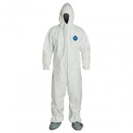 杜邦™ Tyvek® 400 連體服 配合呼吸器式連帽附帶防滑靴套防護(hù)服腰部松緊帶車縫白色