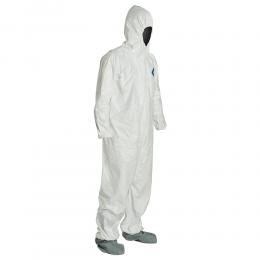 杜邦™ Tyvek® 400 連體服 配合呼吸器式連帽附帶防滑靴套防護(hù)服腰部松緊帶車縫白色